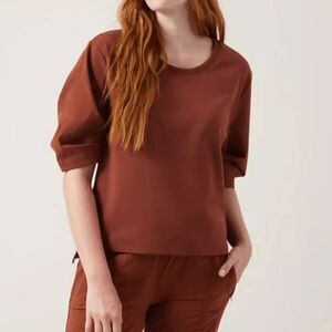 Athleta Harlow Hybrid Tee Shirt Women's L Cinnamon Brown Casual *Flaws* NWT